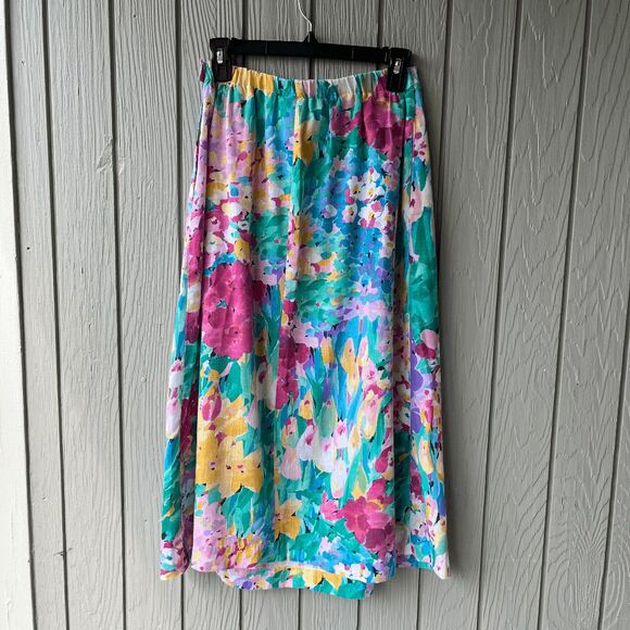 Vintage Koret Union Made Floral Skirt Cotton Blend Midi Pockets M/L - Picture 1 of 11